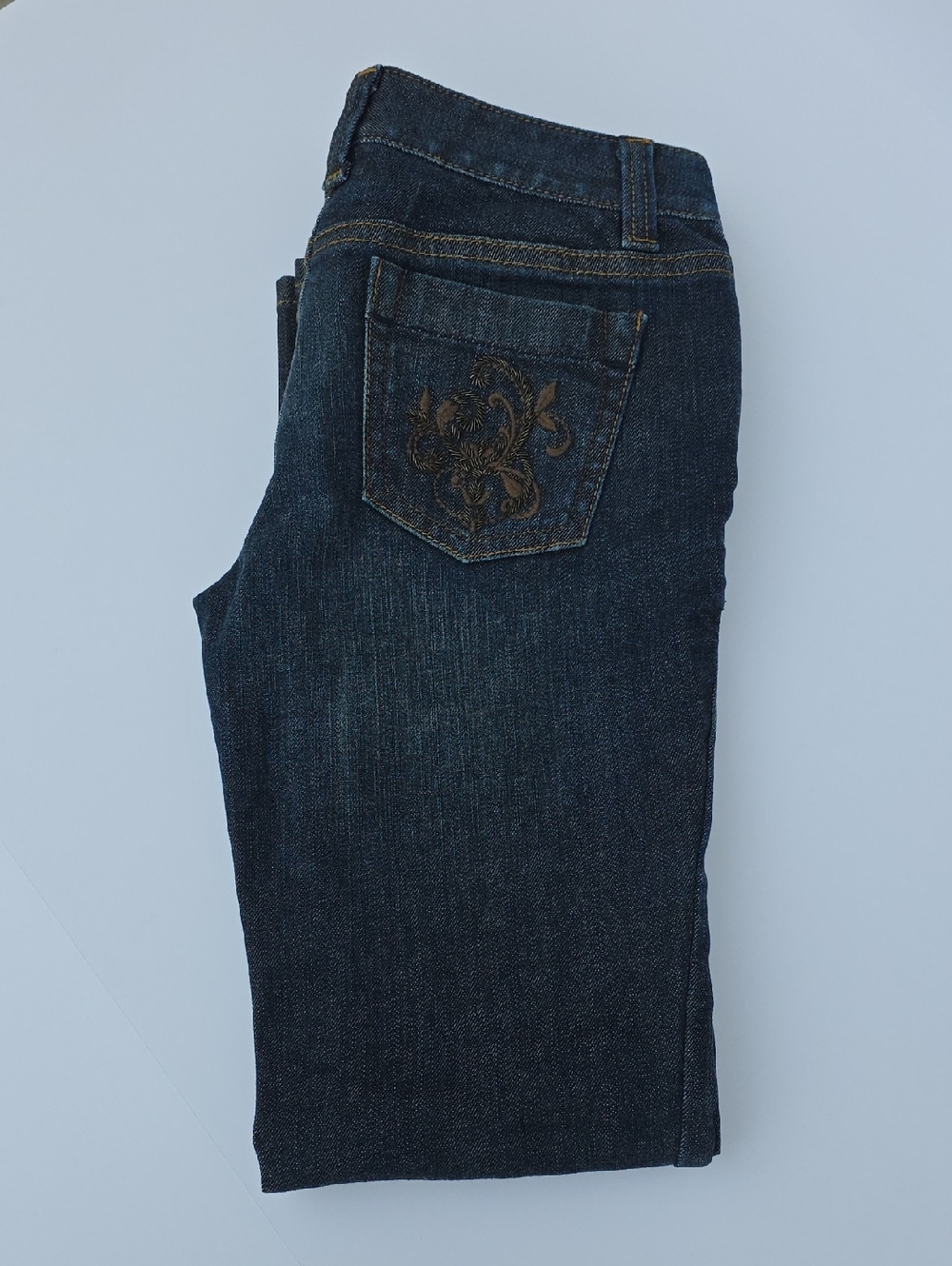 Ann Taylor Dark Blue Slim Straight Jeans with Embroidered Back Pocket